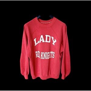 True Vintage 70's Raglan Crew Neck Sweatshirt M/L Red Lady Knights Double‎ Sided